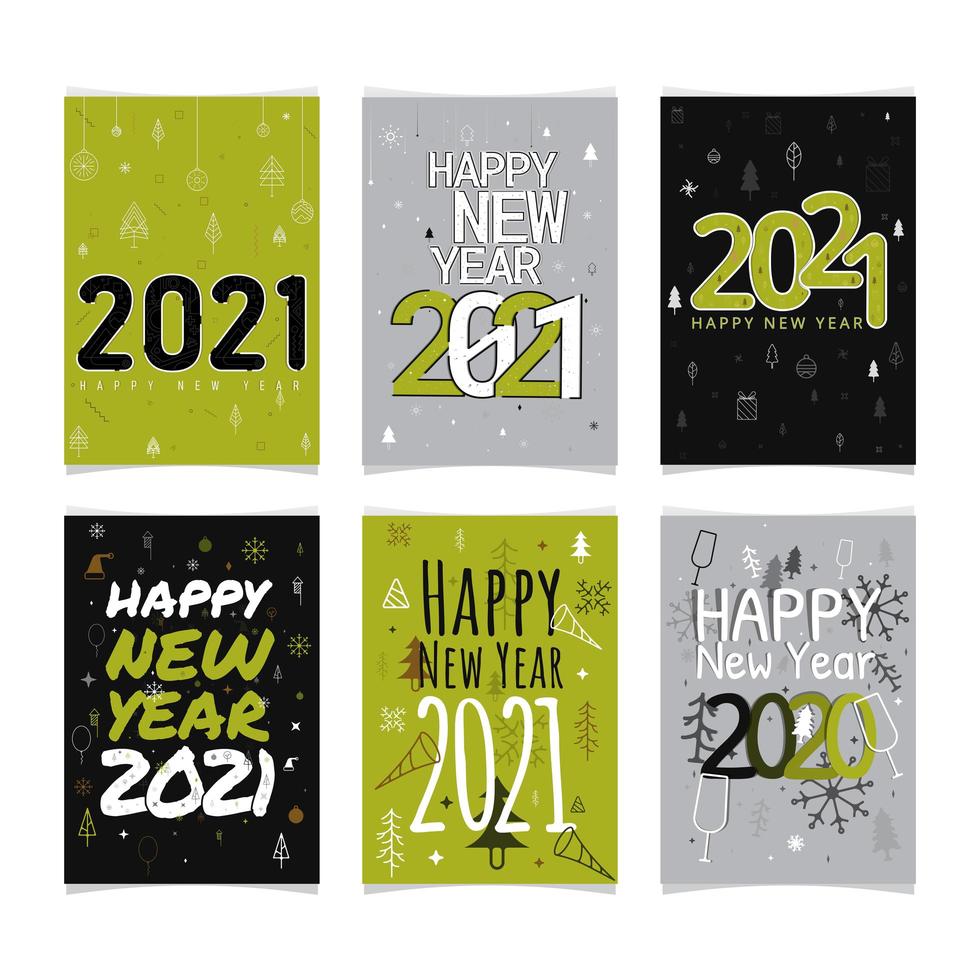 herdenken van gelukkig nieuwjaar 2021 kaartensets vector