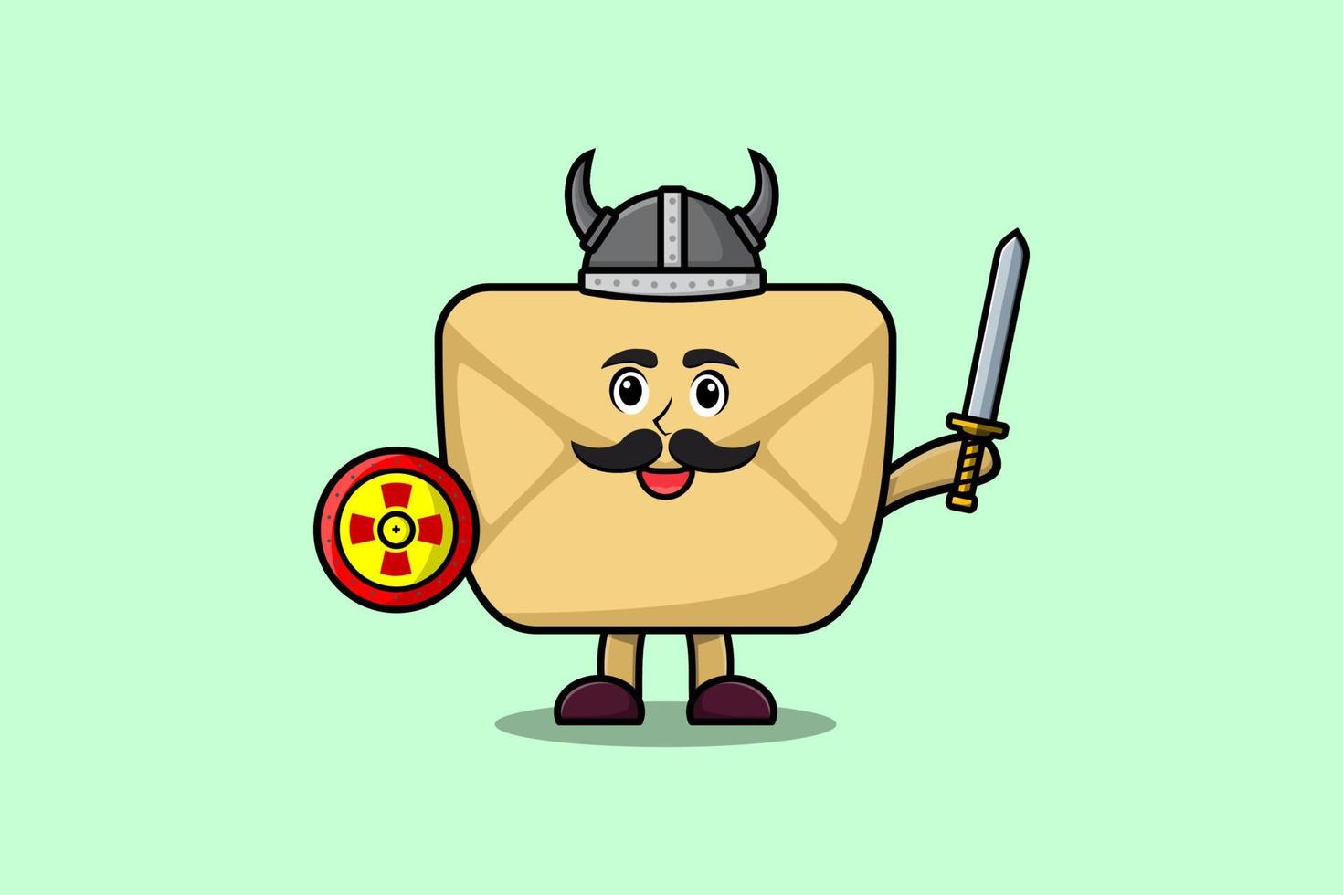 schattig tekenfilm envelop viking piraat Holding zwaard vector