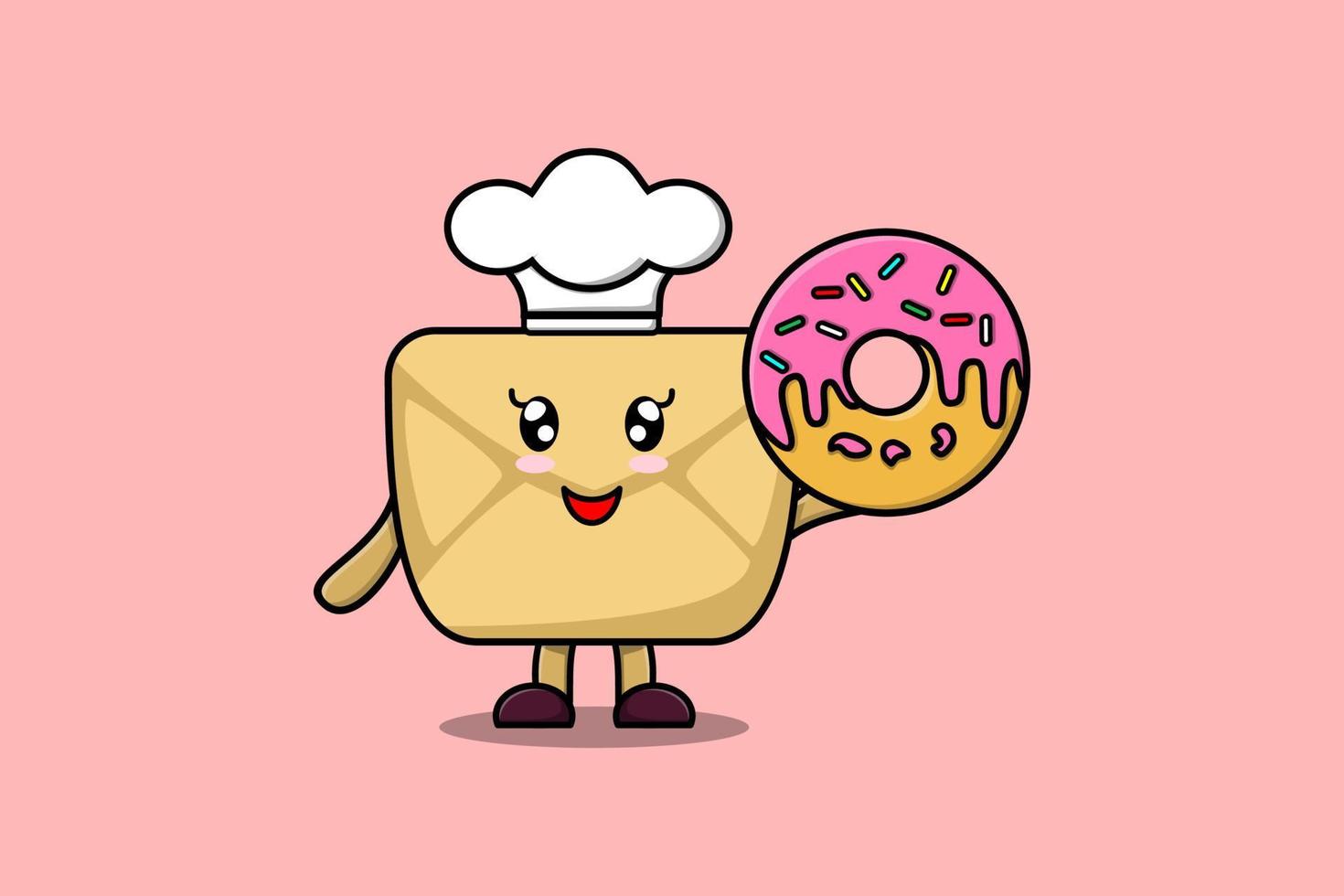 schattig tekenfilm envelop chef karakter donuts vector