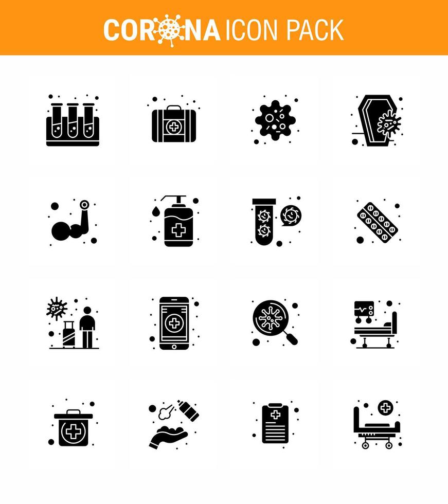 roman coronavirus 2019-nCoV 16 solide glyph zwart icoon pak hand- laag ziekteverwekker schedel dood virale coronavirus 2019november ziekte vector ontwerp elementen