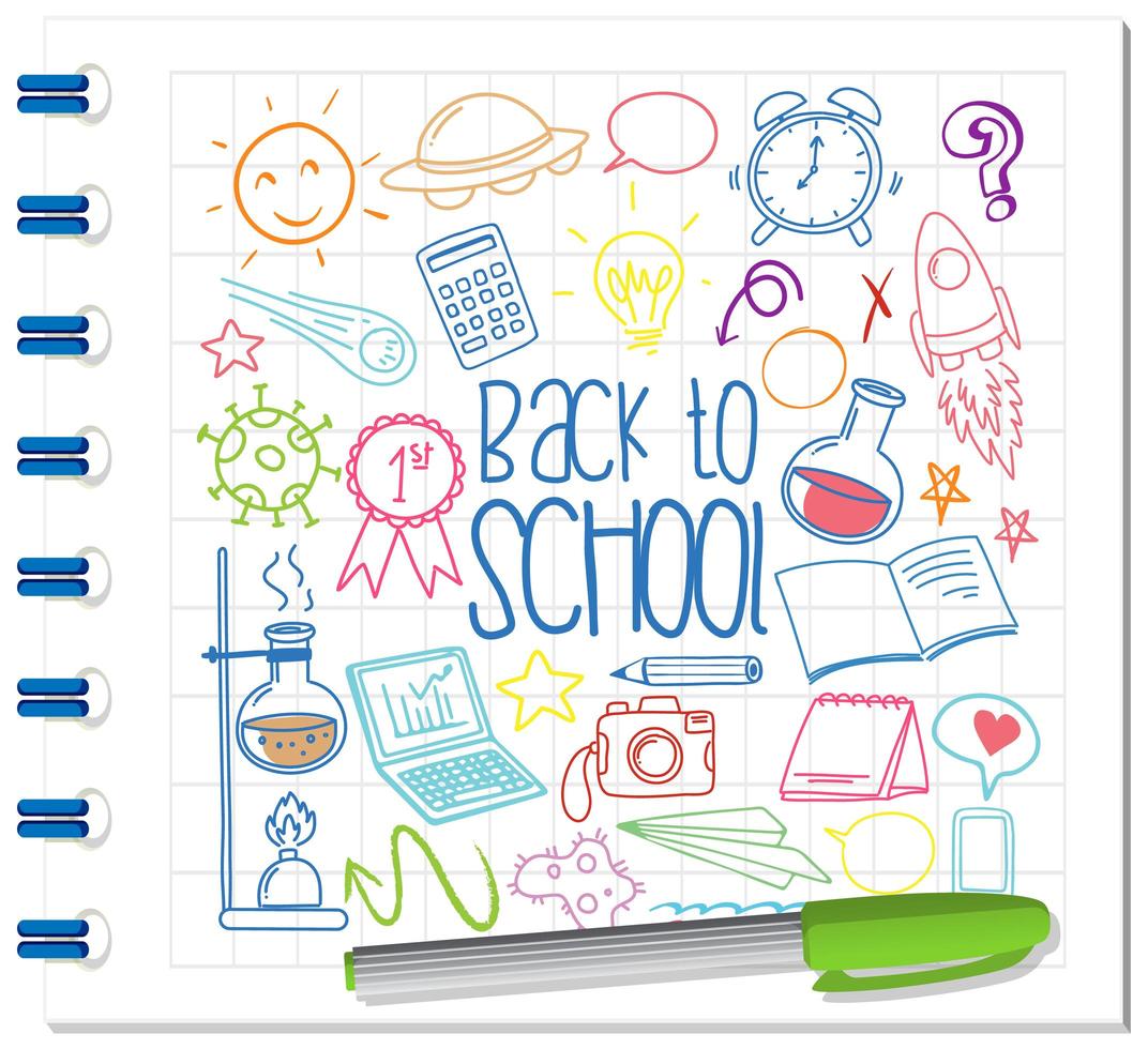 set school element doodle op notebook vector