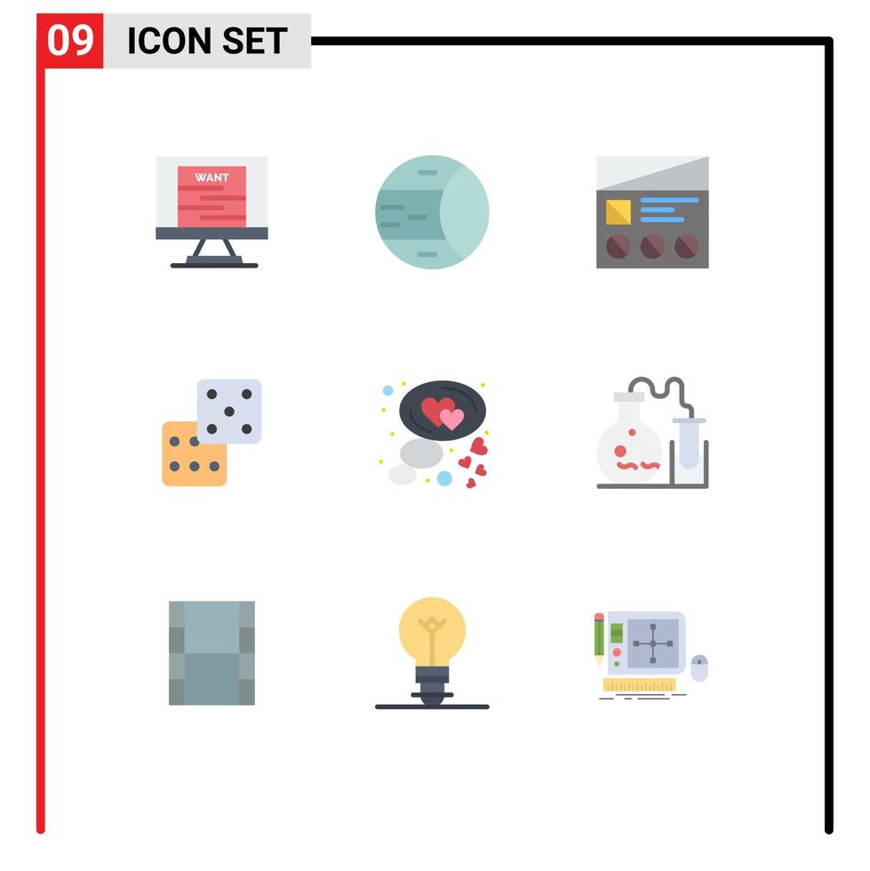mobiel koppel vlak kleur reeks van 9 pictogrammen van hart het gokken fi Dobbelsteen bruikbaarheid bewerkbare vector ontwerp elementen