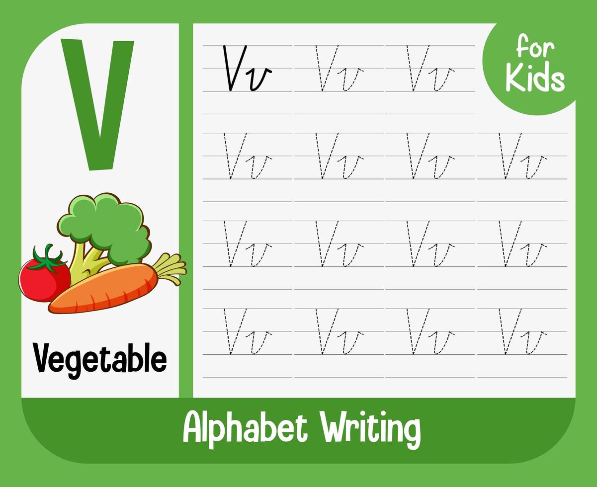 alfabet overtrekken werkblad met letter en woordenschat vector