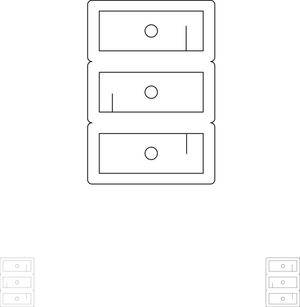 veilig kabinet kast kast stoutmoedig en dun zwart lijn icoon reeks vector