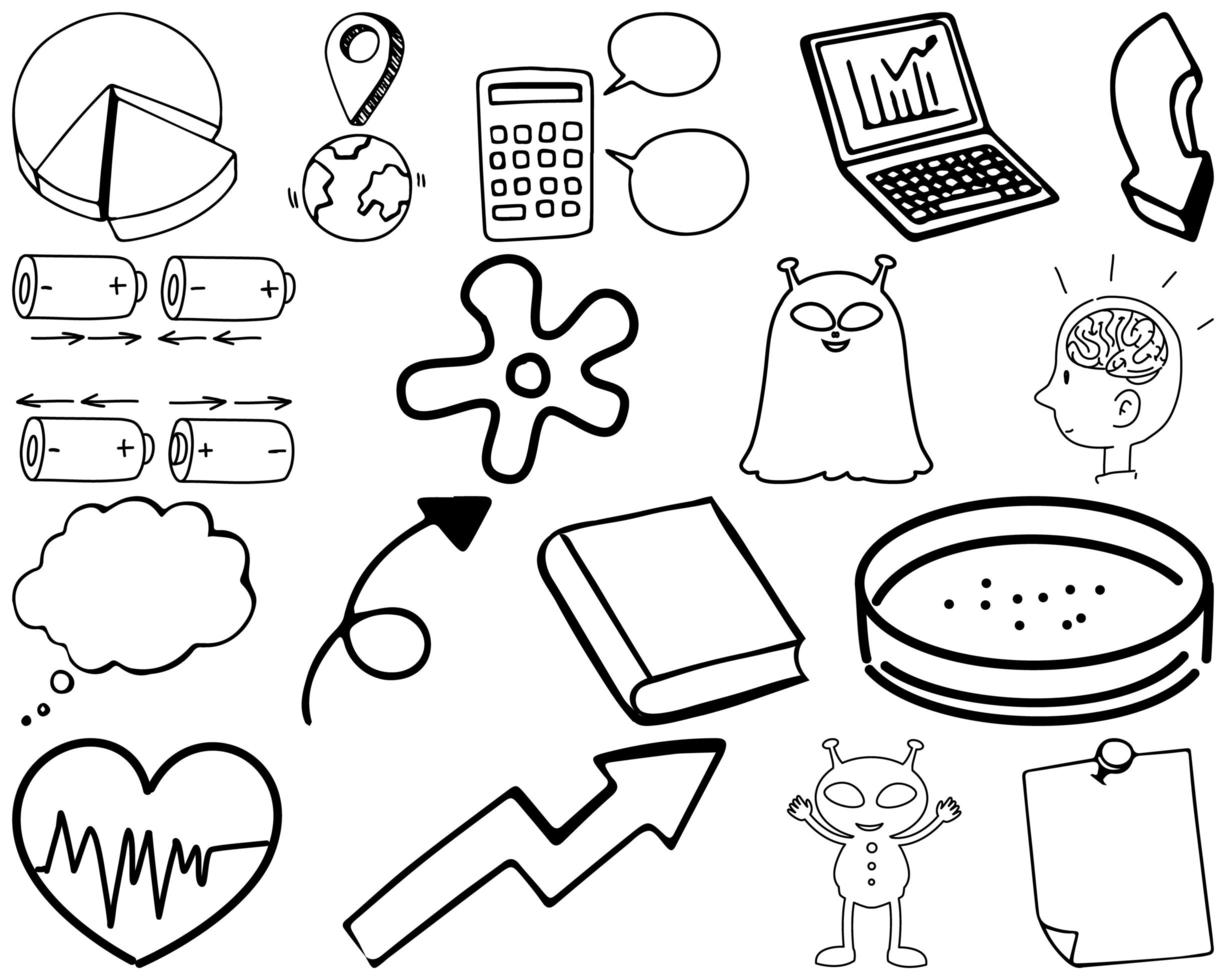 set item en symbool hand getrokken doodle vector