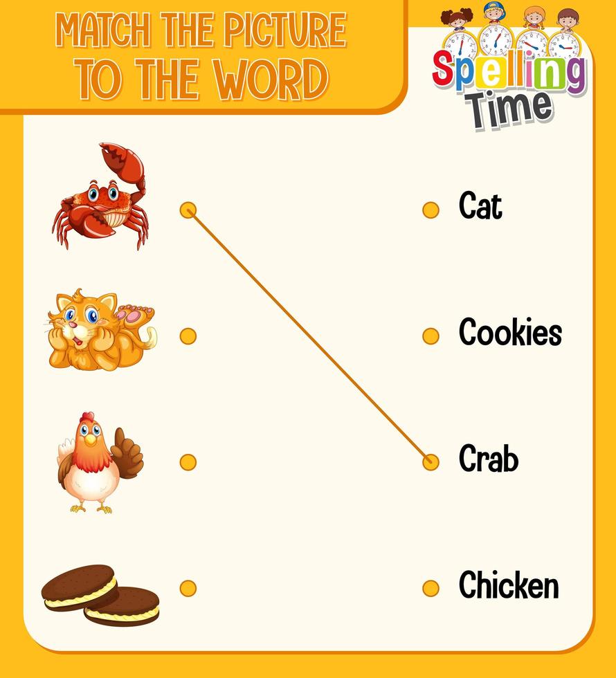 woord-naar-afbeelding matching werkblad voor kinderen vector