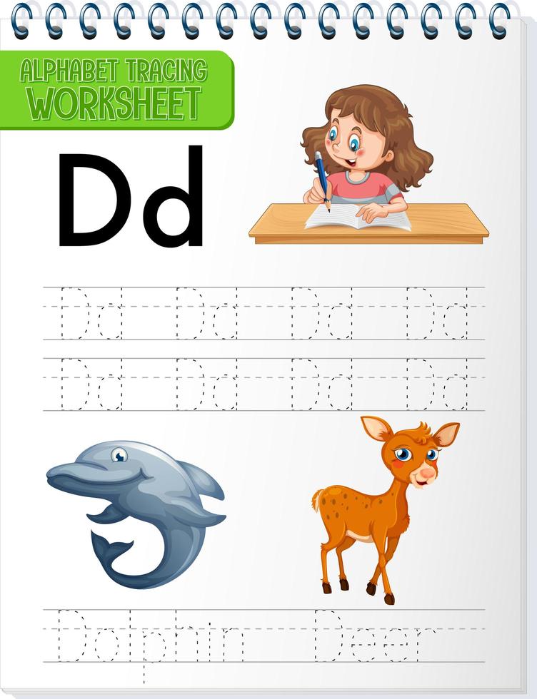 alfabet overtrekken werkblad met letter en woordenschat vector