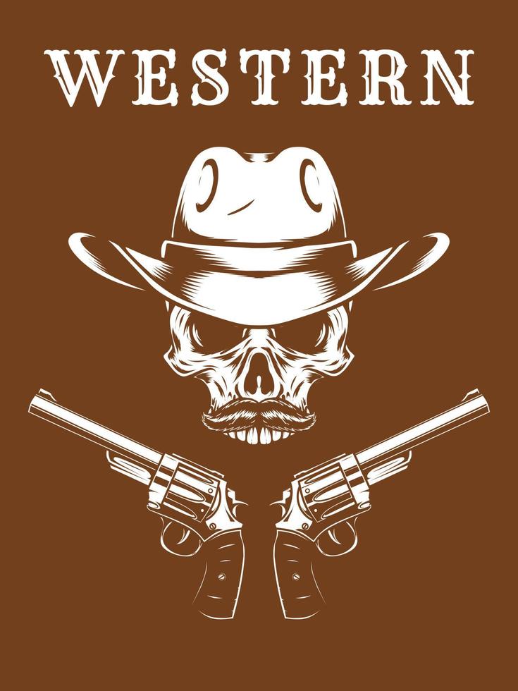 cowboy schedel met hoed en pistool poster vector