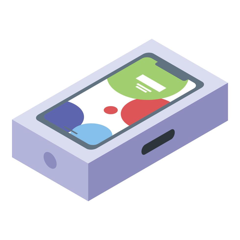 nieuw smartphone in doos icoon, isometrische stijl vector