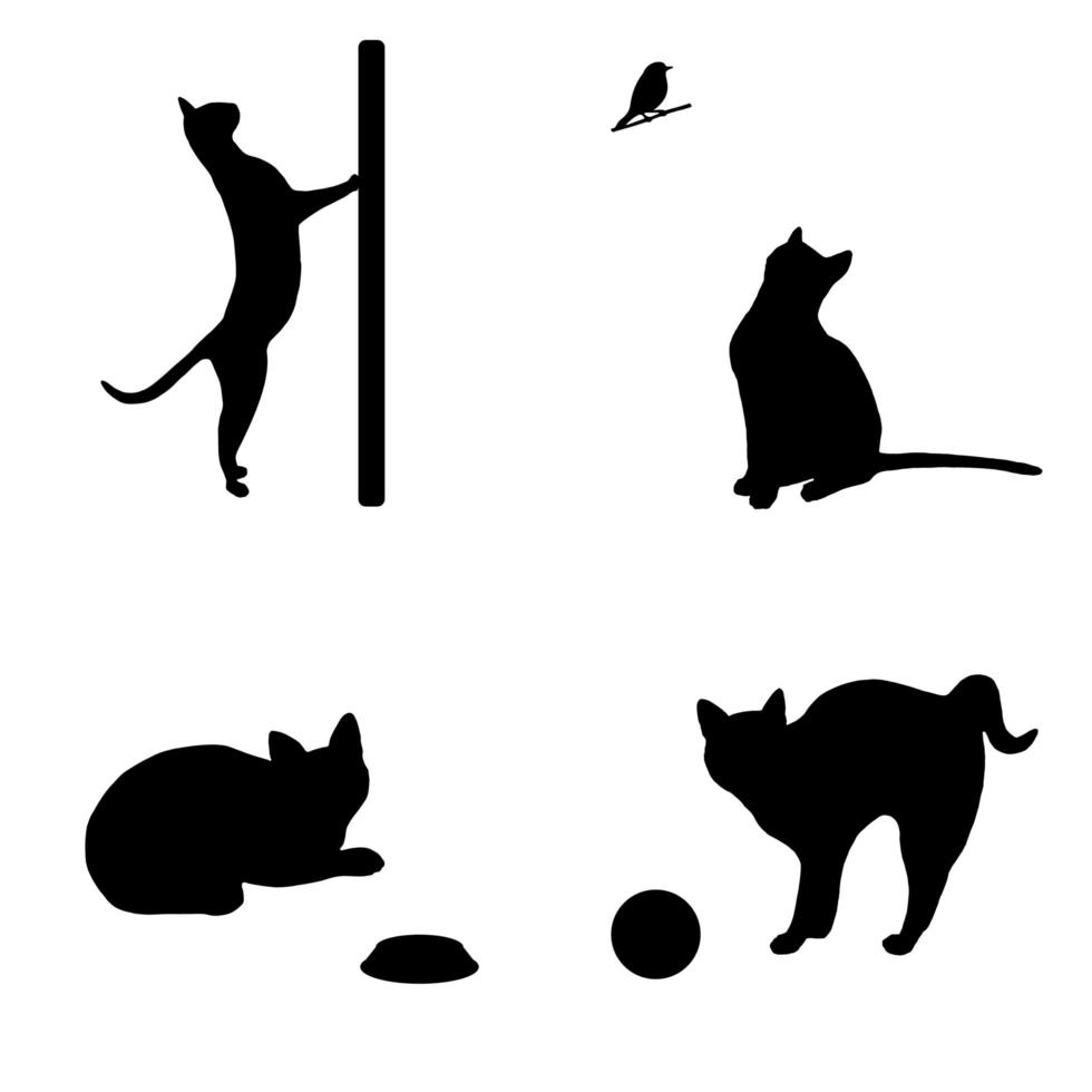 vier katten zwarte silhouetten vector