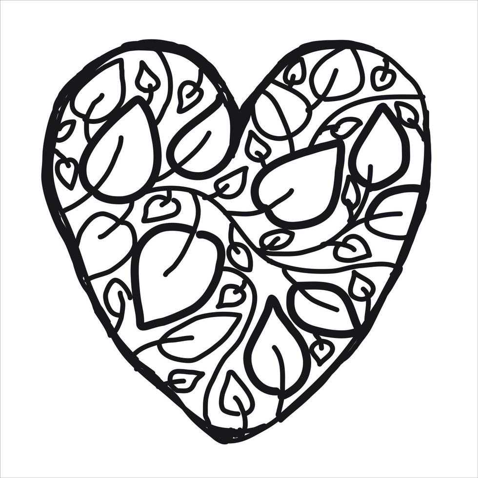 hart symbool. schattig wijnoogst lijn stijl. elegant kalligrafische kunst kader met bladeren. voor valentijnsdag dag, liefde, bruiloft symbool. vector achtergrond