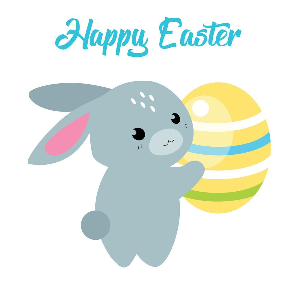 gelukkig Pasen. schattig Pasen ei en haas in vlak kawaii stijl. vector illustratie.