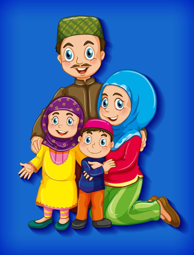 moslim familielid op cartoon karakter kleurverloop achtergrond vector