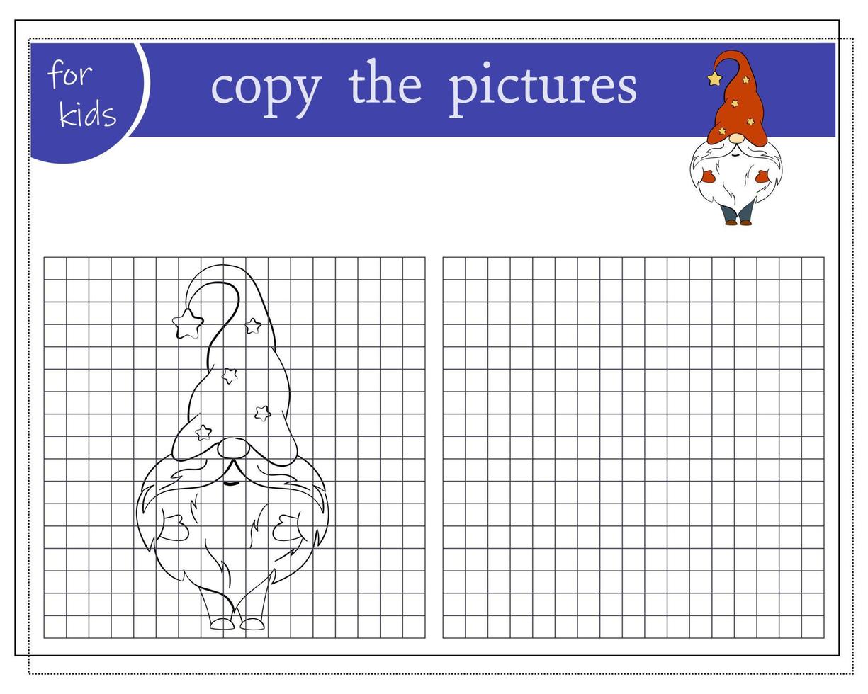 kopiëren de afbeelding, leerzaam spellen voor kinderen. tekenfilm Kerstmis kabouter. vector