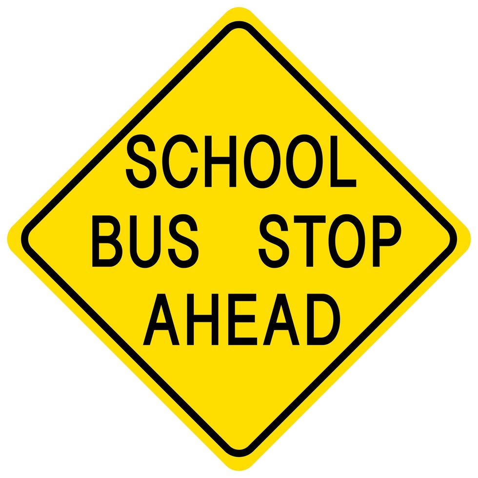 school bushalte vooruit geel teken op witte achtergrond vector