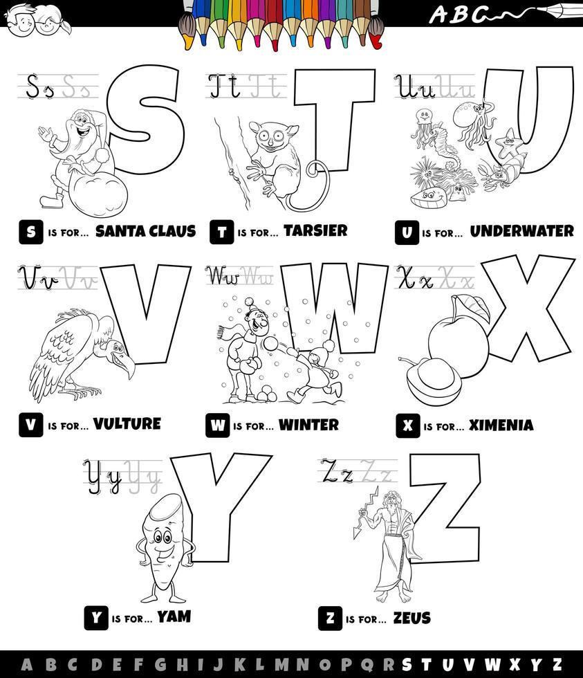 alfabet ingesteld van s tot z kleurboek vector