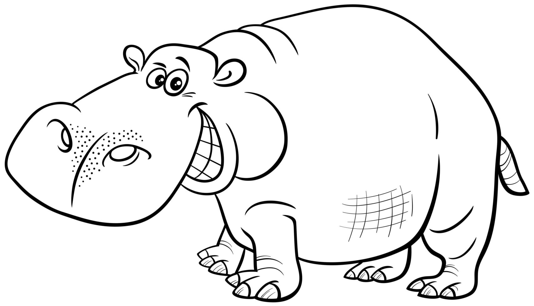 cartoon nijlpaard dierlijk karakter kleurboekpagina vector