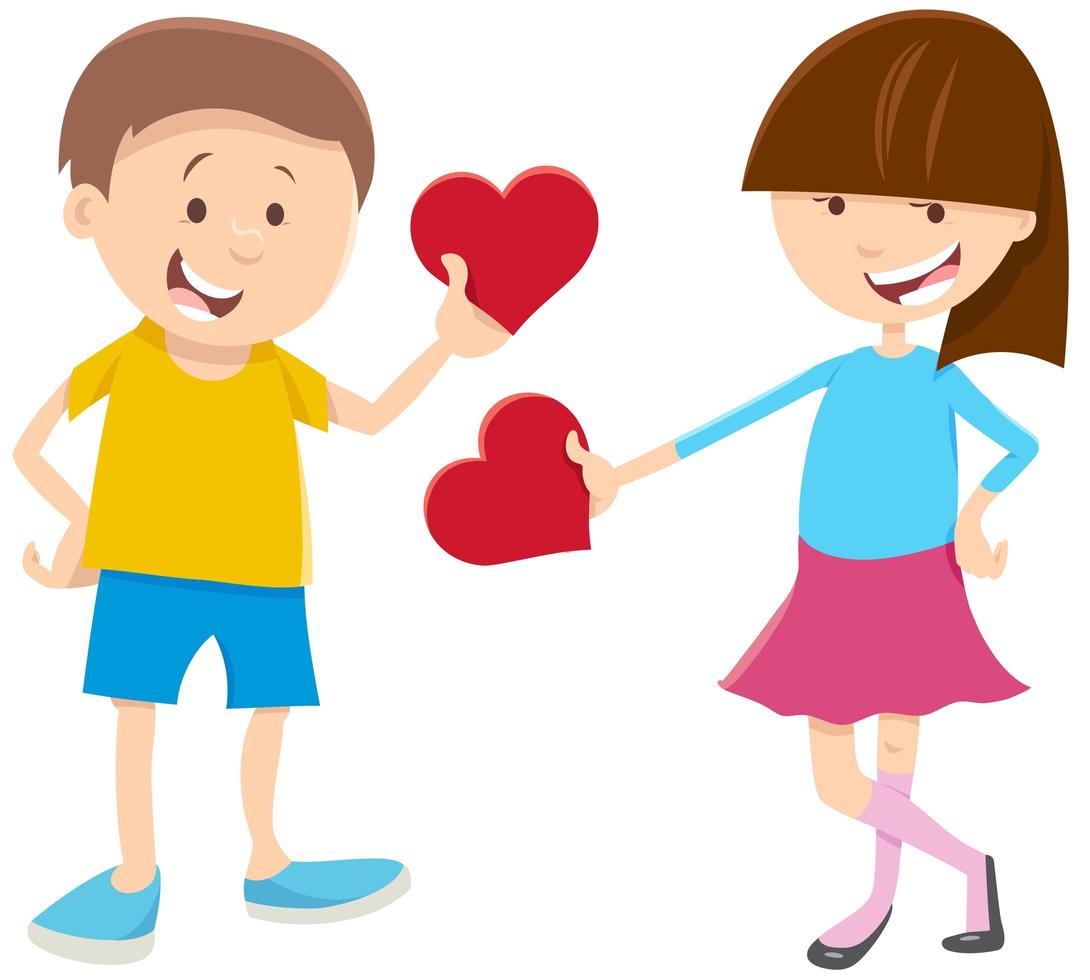 valentijn kaart met meisje en jongen en hart vector