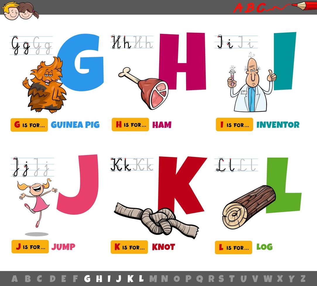 alfabetletters voor kinderen van g tot l vector