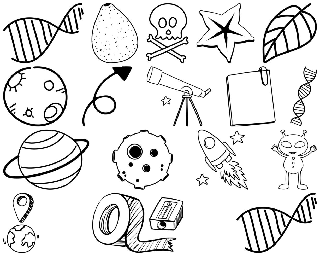 set item en symbool hand getrokken doodle vector