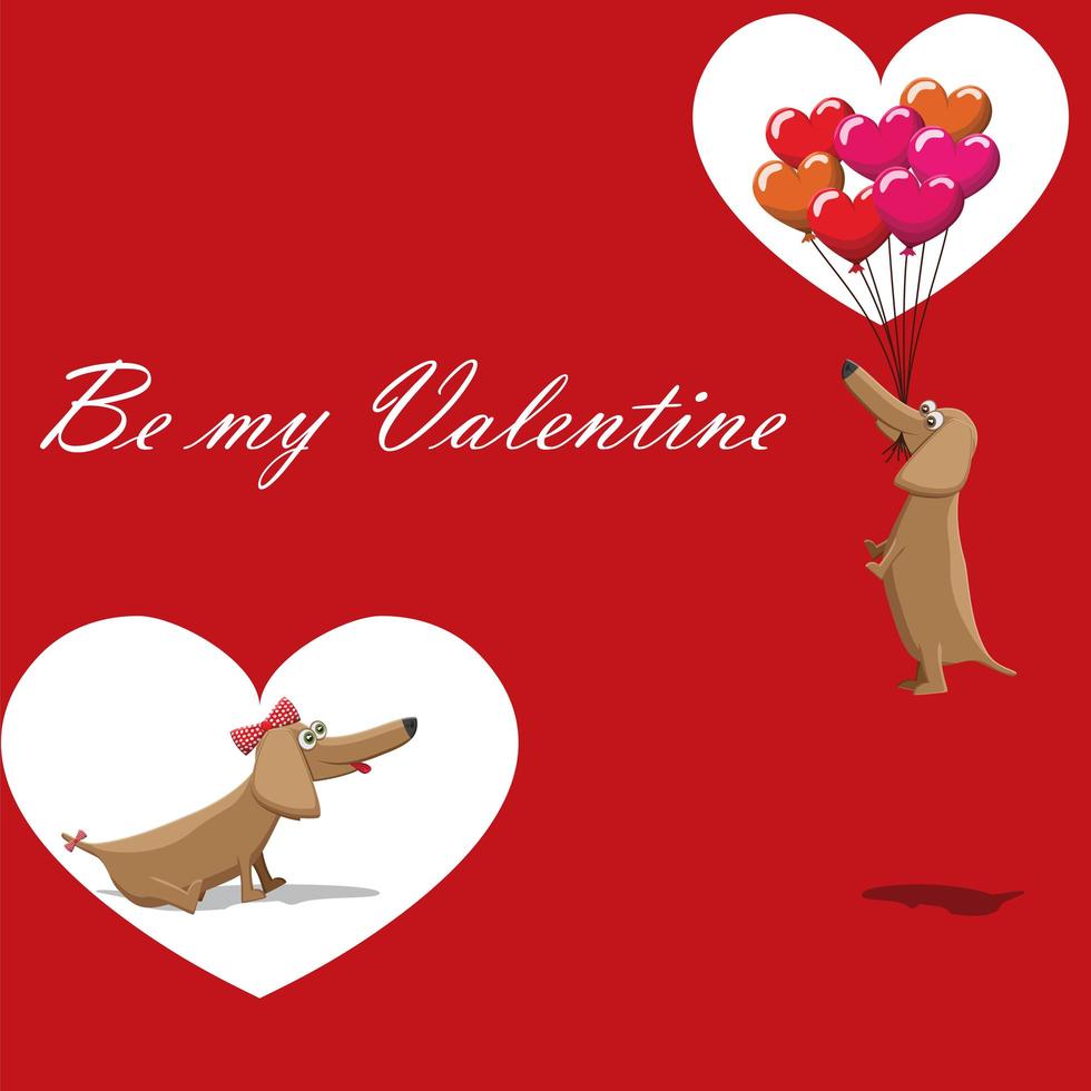 Valentijnsdag, hond met ballonnen vliegende briefkaart vector