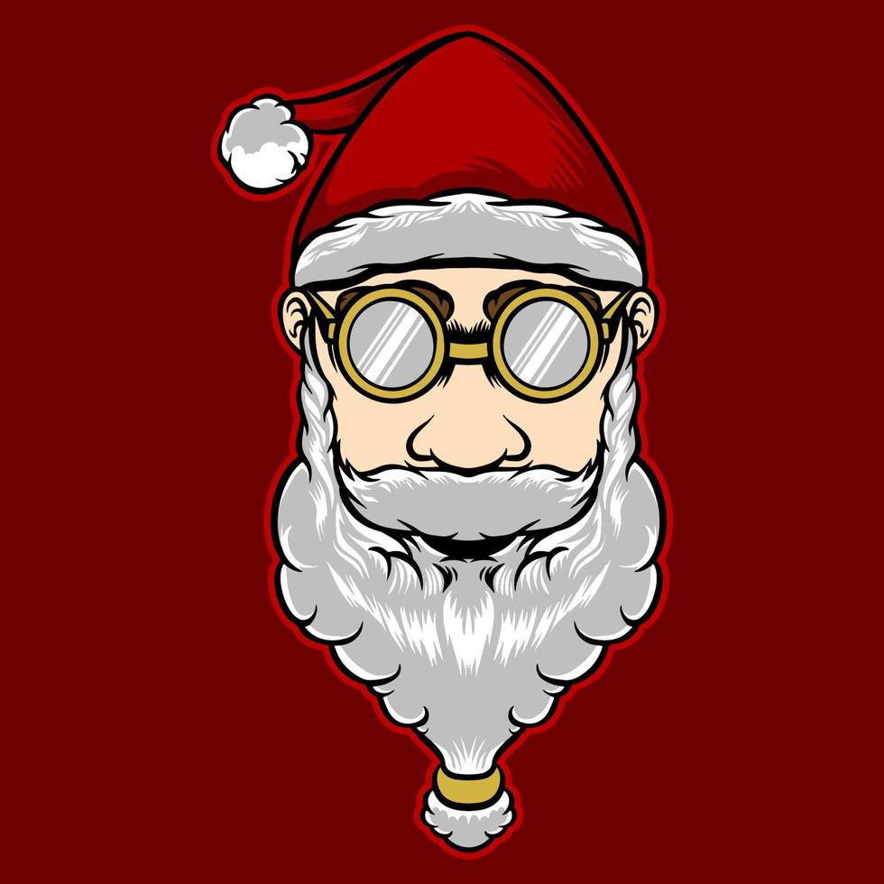 de kerstman claus hoofd met bril logo vector