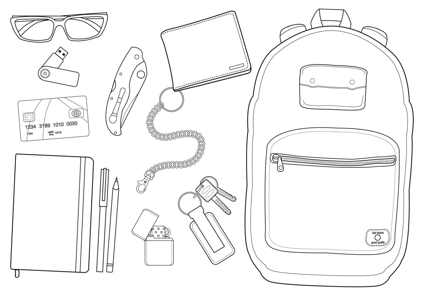 draag elke dag items. contour. vector