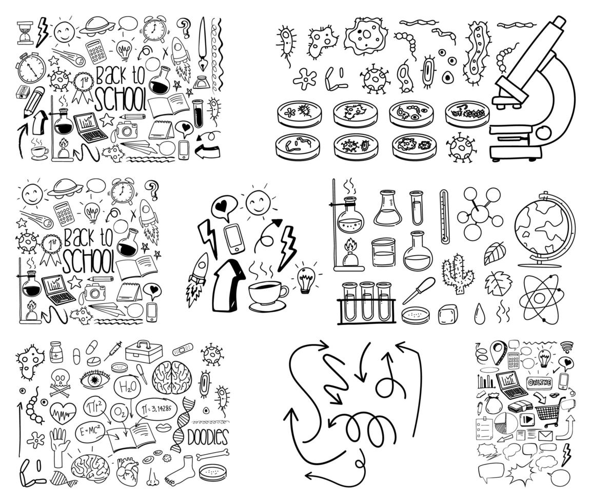 set van object en symbool hand getrokken doodle op witte achtergrond vector