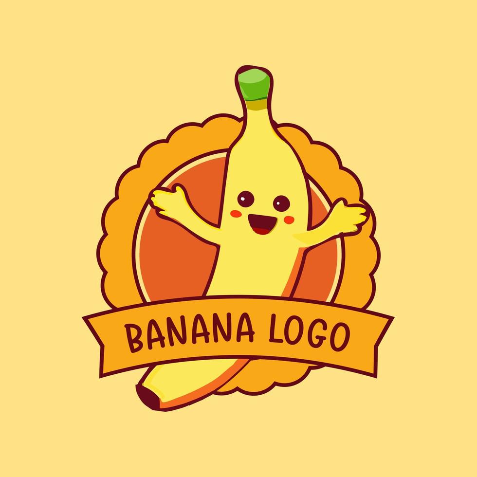 banaan tekenfilm mascotte logo ontwerp. vlak stijl logo. vector icoon illustratie.