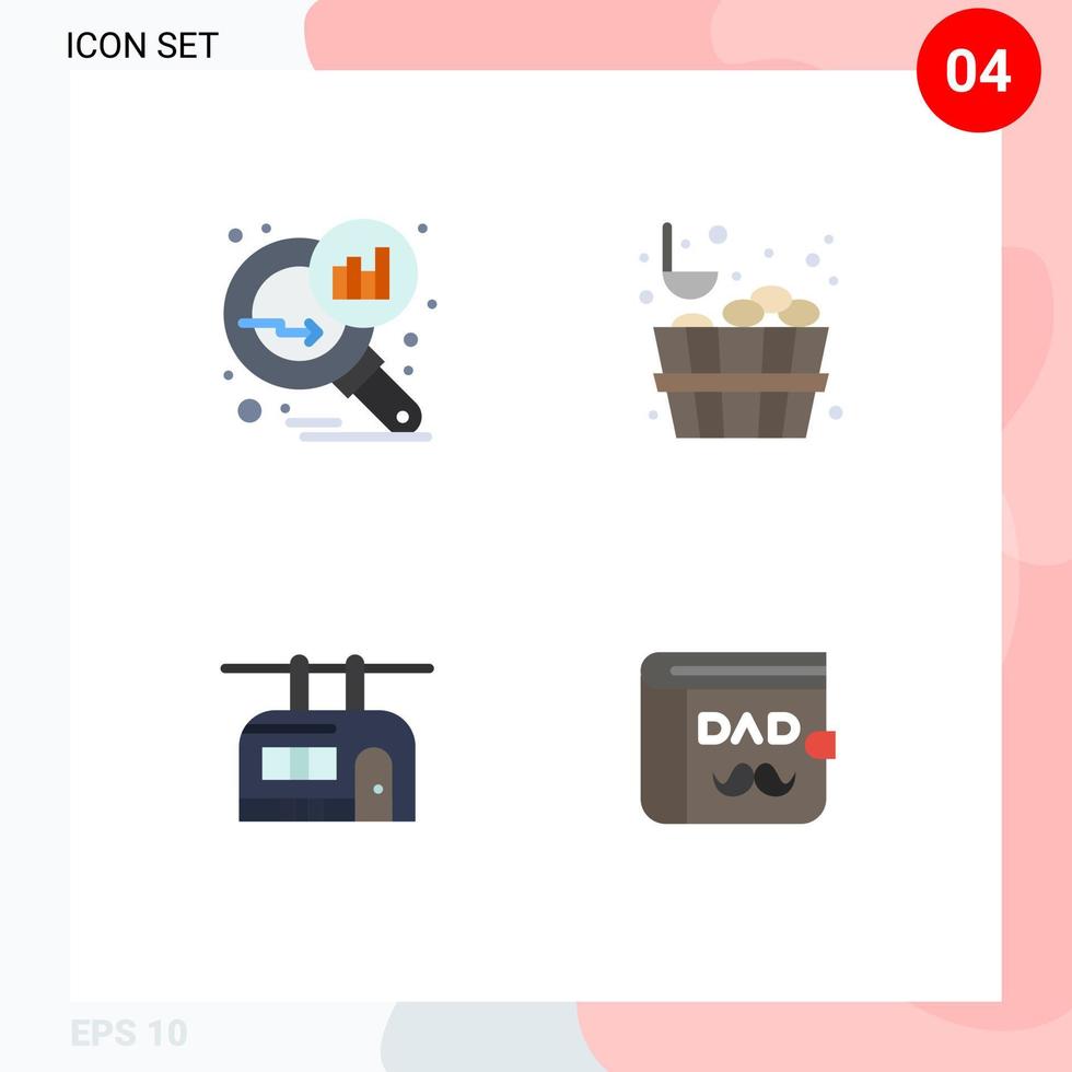 bewerkbare vector lijn pak van 4 gemakkelijk vlak pictogrammen van gegevens analyseren vervoer zoeken statistieken steen portemonnee bewerkbare vector ontwerp elementen