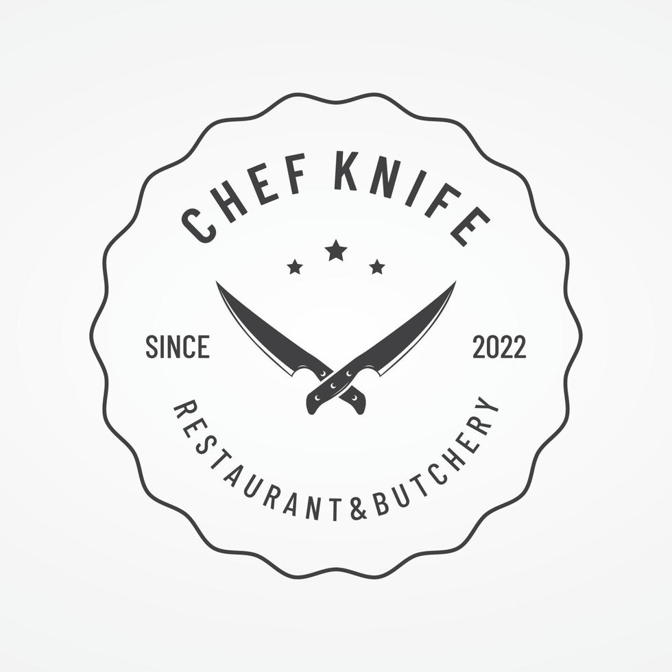 chef mes logo sjabloon ontwerp, wijnoogst slager mes.logo voor bedrijf, kenteken, restaurant, slager winkel, café, merk en mes winkel. vector