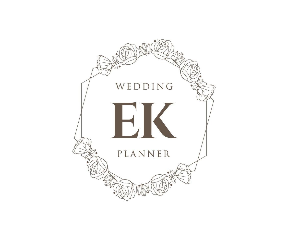 ek initialen brief bruiloft monogram logos verzameling, hand- getrokken modern minimalistisch en bloemen Sjablonen voor uitnodiging kaarten, opslaan de datum, elegant identiteit voor restaurant, boetiek, cafe in vector