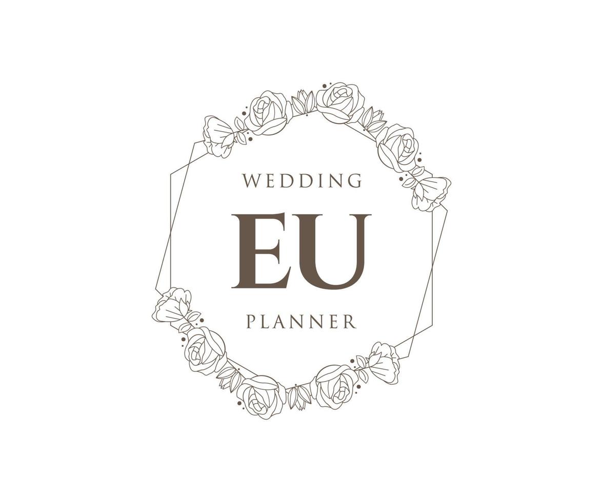 EU initialen brief bruiloft monogram logos verzameling, hand- getrokken modern minimalistisch en bloemen Sjablonen voor uitnodiging kaarten, opslaan de datum, elegant identiteit voor restaurant, boetiek, cafe in vector