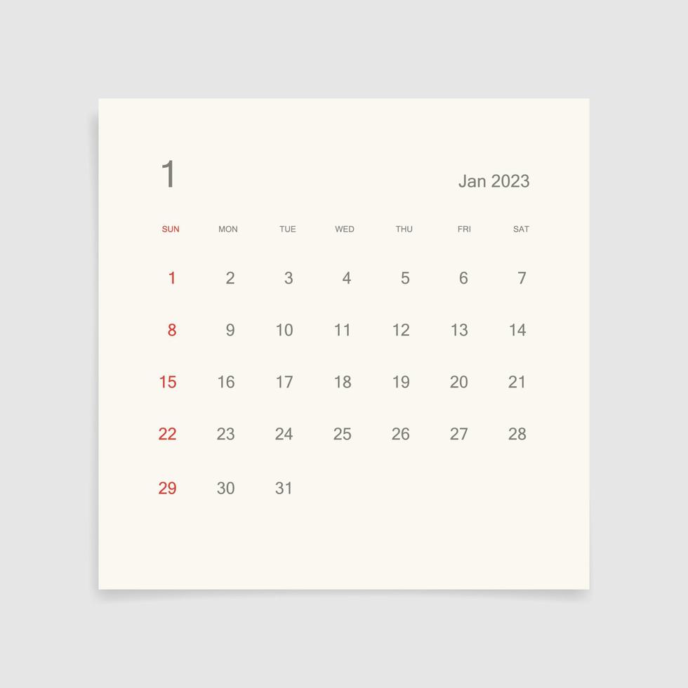 januari 2023 kalender bladzijde Aan wit achtergrond. kalender achtergrond voor herinnering, bedrijf planning, afspraak vergadering en evenement. week begint van zondag. vector. vector