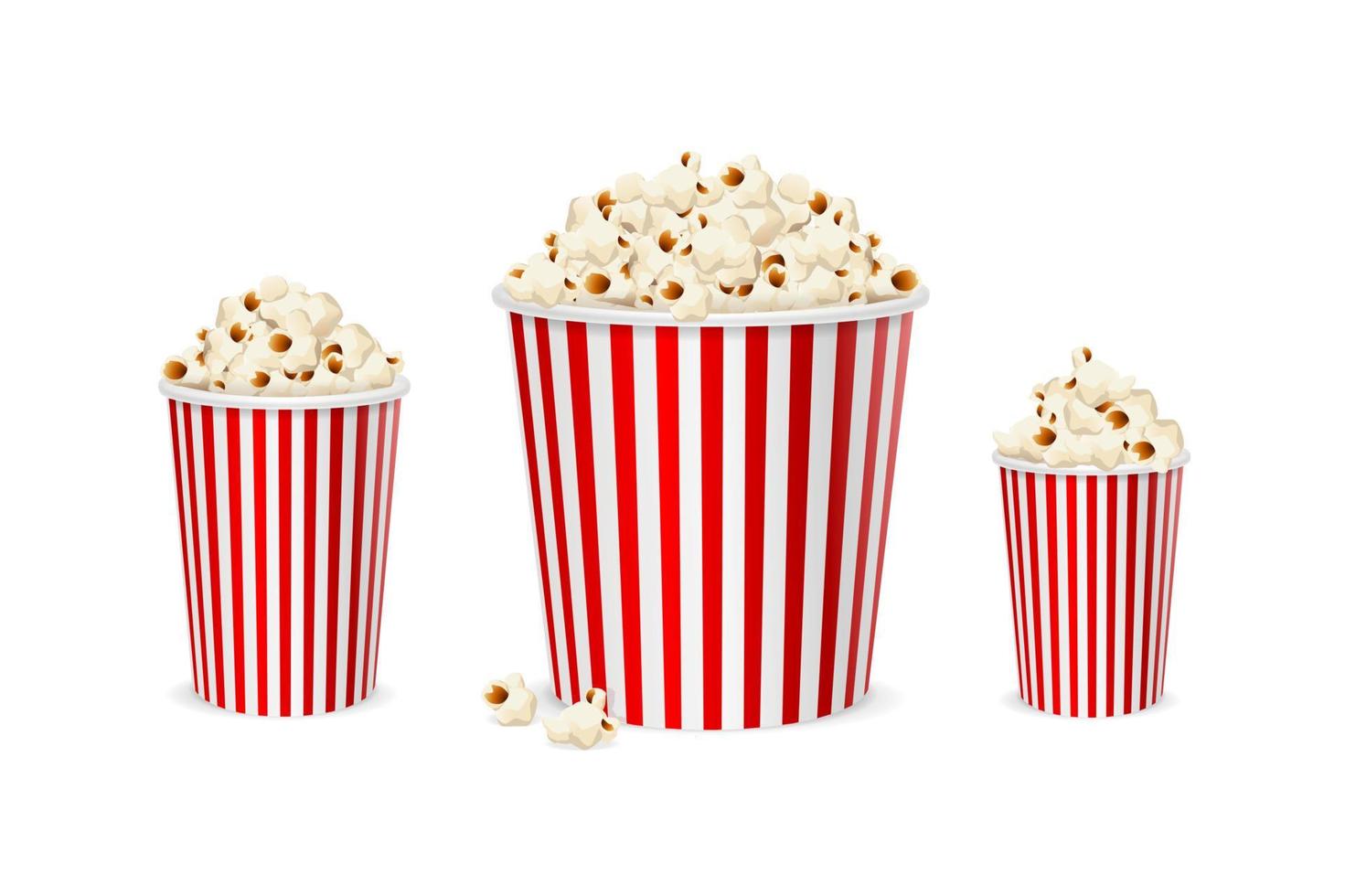 realistisch gedetailleerd 3d popcorn emmer set. vector