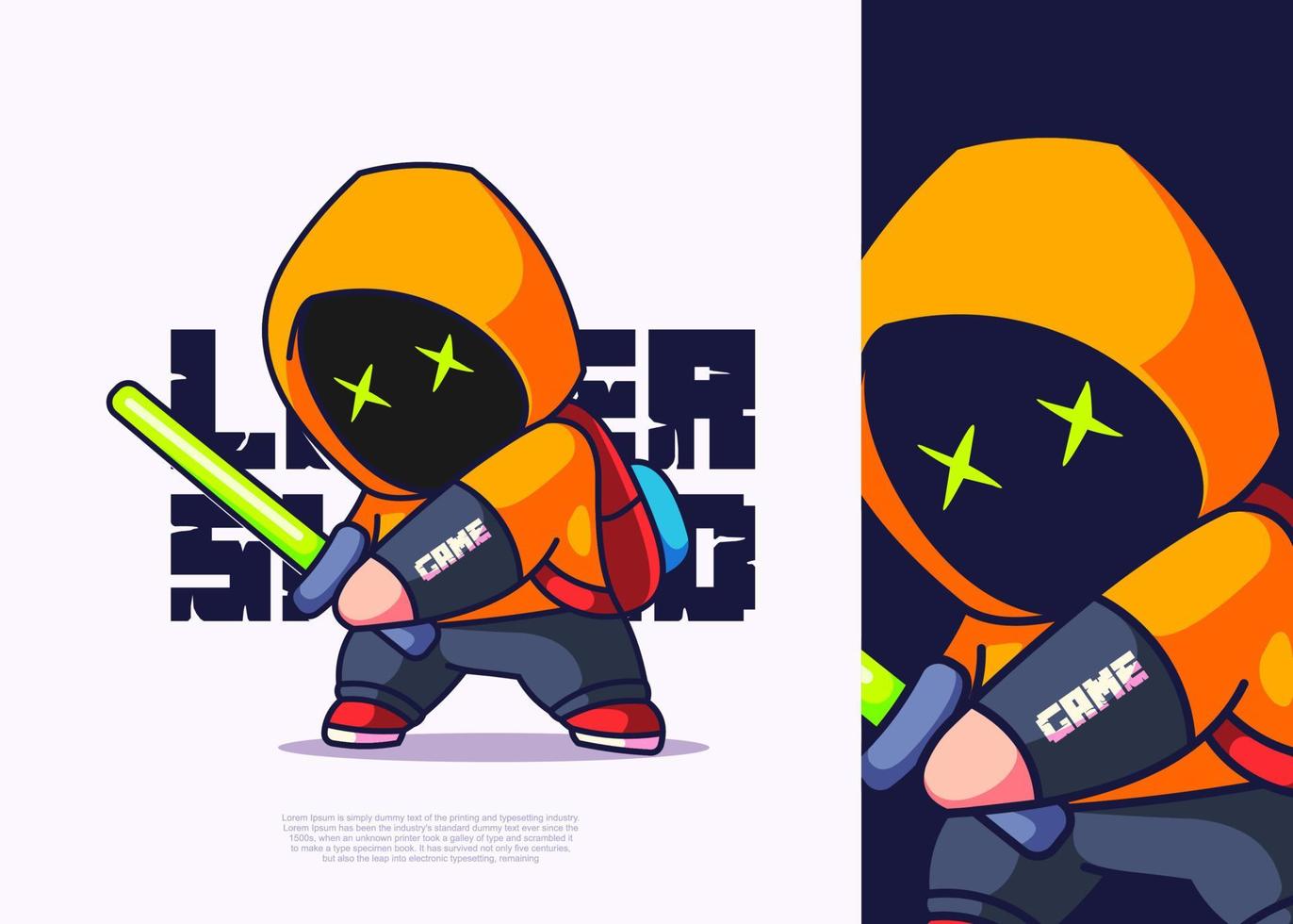 jongen laser zwaard karakter illustratie, icoon vector, vlak tekenfilm stijl. vector