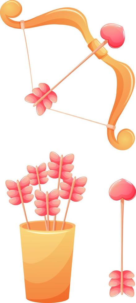 Valentijnsdag dag set, tekenfilm cupido's boog, pijl hart en Pijlkoker Aan transparant achtergrond vector
