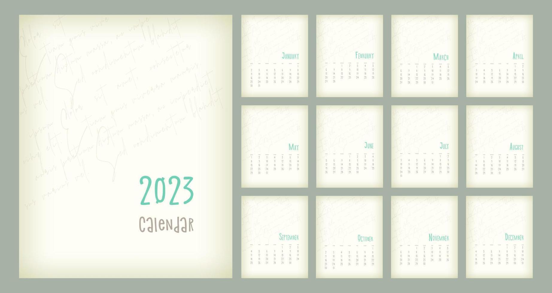 2023 kalender sjabloon door maanden, kalender Hoes concept, wijnoogst stijl oud papier met tekst. vector