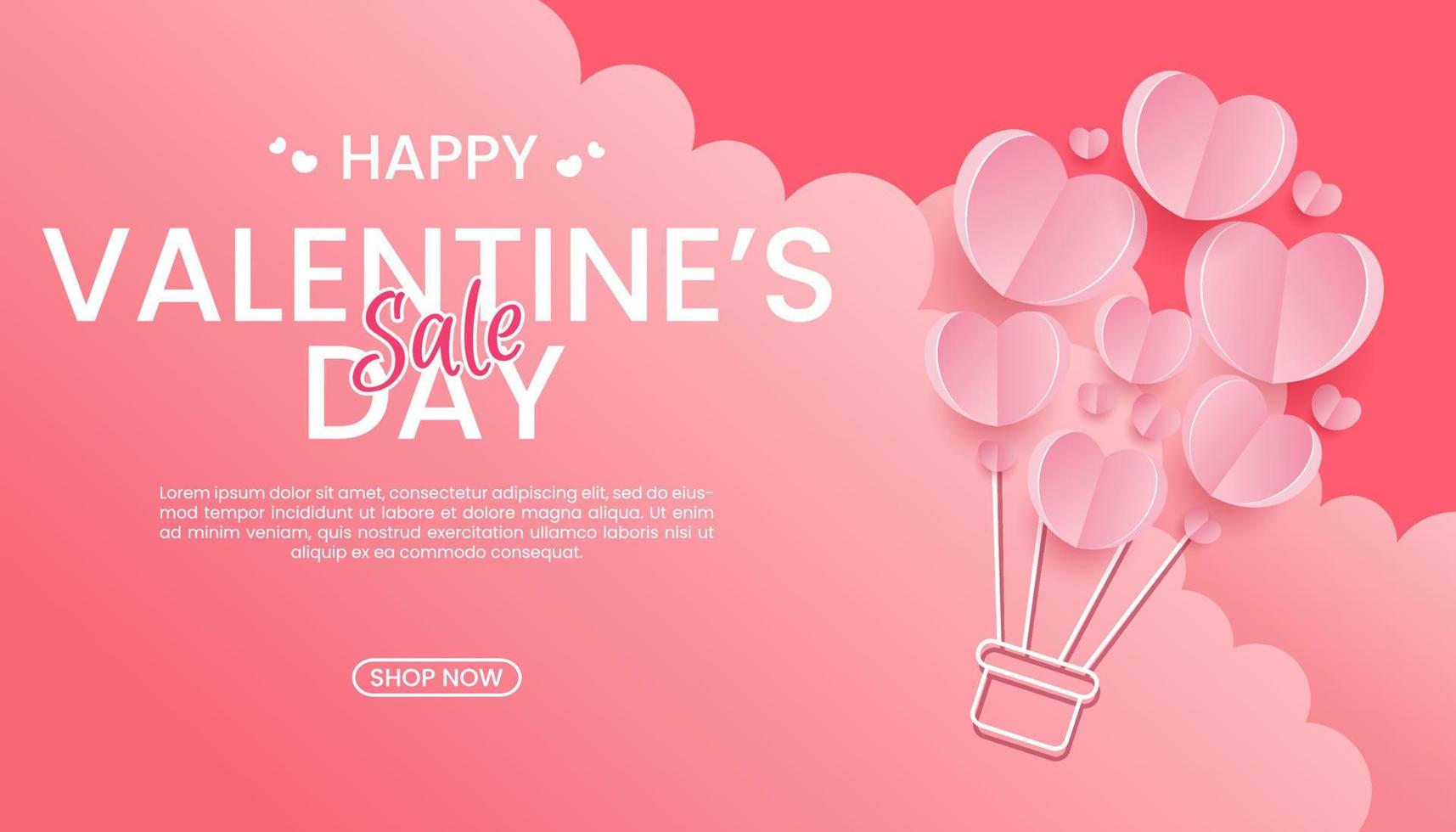 gelukkig valentijnsdag dag uitverkoop met roze hart ballon papier besnoeiing stijl Aan roze achtergrond vector