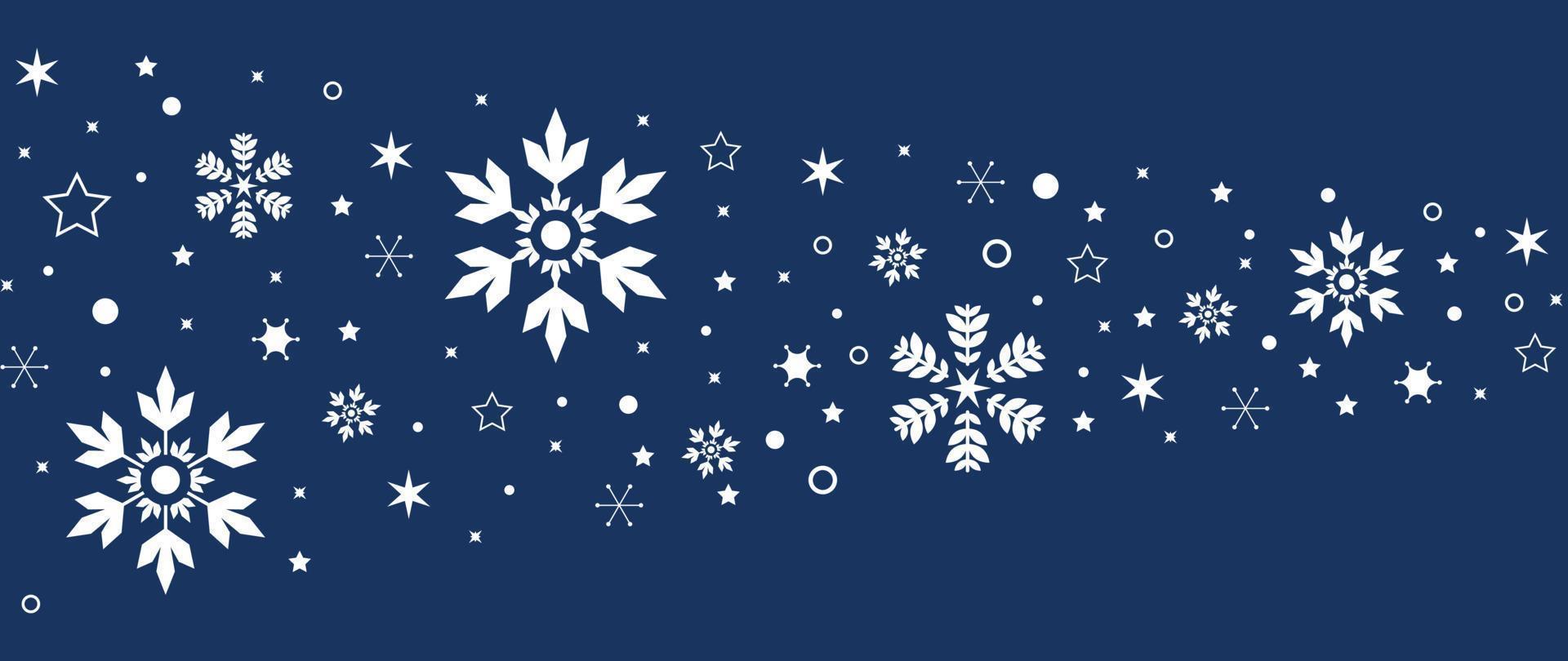 Kerstmis en gelukkig nieuw jaar concept achtergrond vector. elegant decoratief wit Kerstmis elementen van sneeuwvlok, ster, sneeuw Aan blauw achtergrond. ontwerp illustratie voor behang, kaart, omslag, poster. vector
