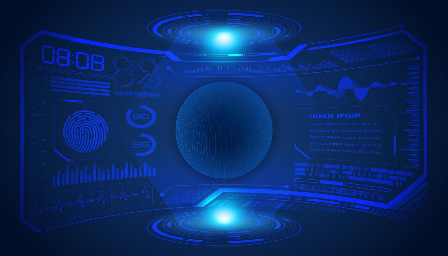 modern hud technologie scherm achtergrond met blauw wereldbol vector