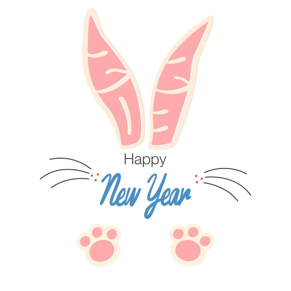 reeks van modieus nieuw jaar ontwerp met typografie. 2023 gelukkig nieuw jaar met gezicht van konijn groet vector. konijn oren en voeten. Pasen konijn vector