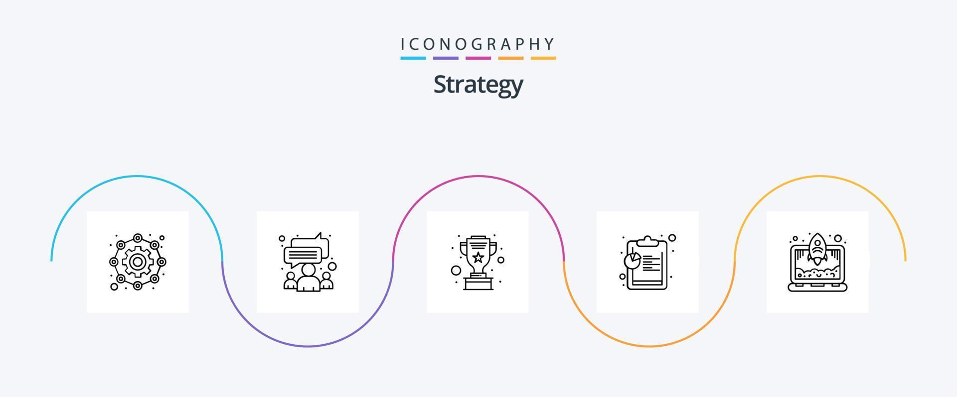 strategie lijn 5 icoon pak inclusief begin omhoog. laptop. prijs. gegevens. analyse vector