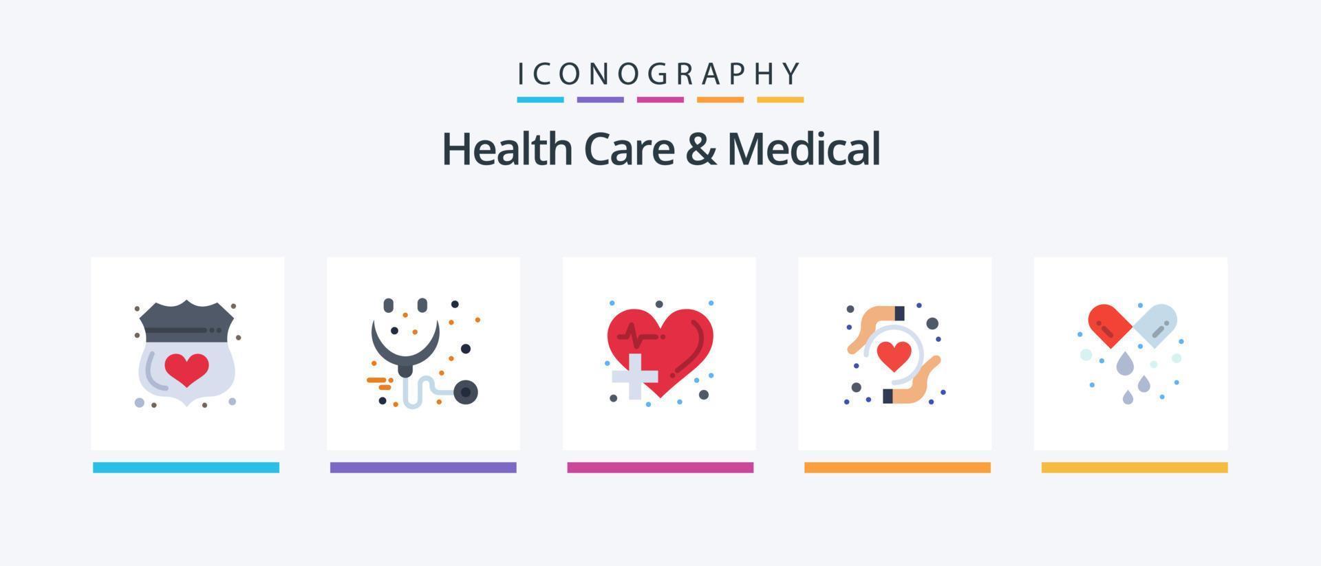 Gezondheid zorg en medisch vlak 5 icoon pak inclusief capsule. hart Gezondheid. stethoscoop. Gezondheid verzekering. medisch. creatief pictogrammen ontwerp vector