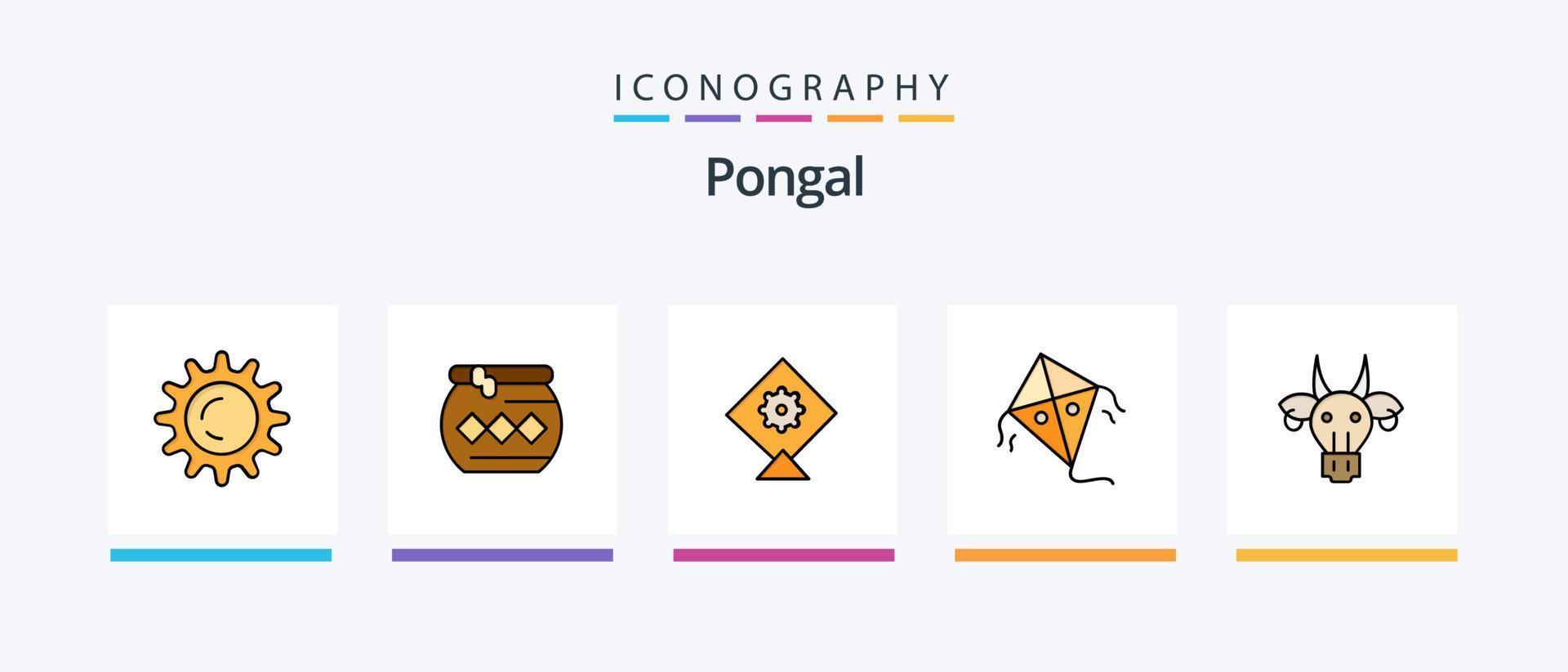 pongal lijn gevulde 5 icoon pak inclusief vlieger. festival. vieren. vlieger. Hindoe. creatief pictogrammen ontwerp vector