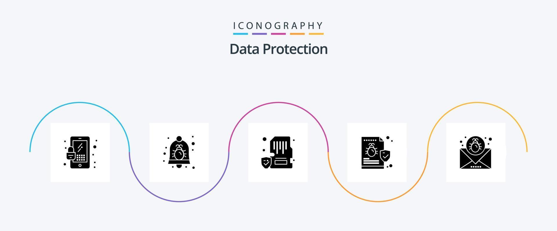 gegevens bescherming glyph 5 icoon pak inclusief virus. map. kaart. het dossier. mobiel vector