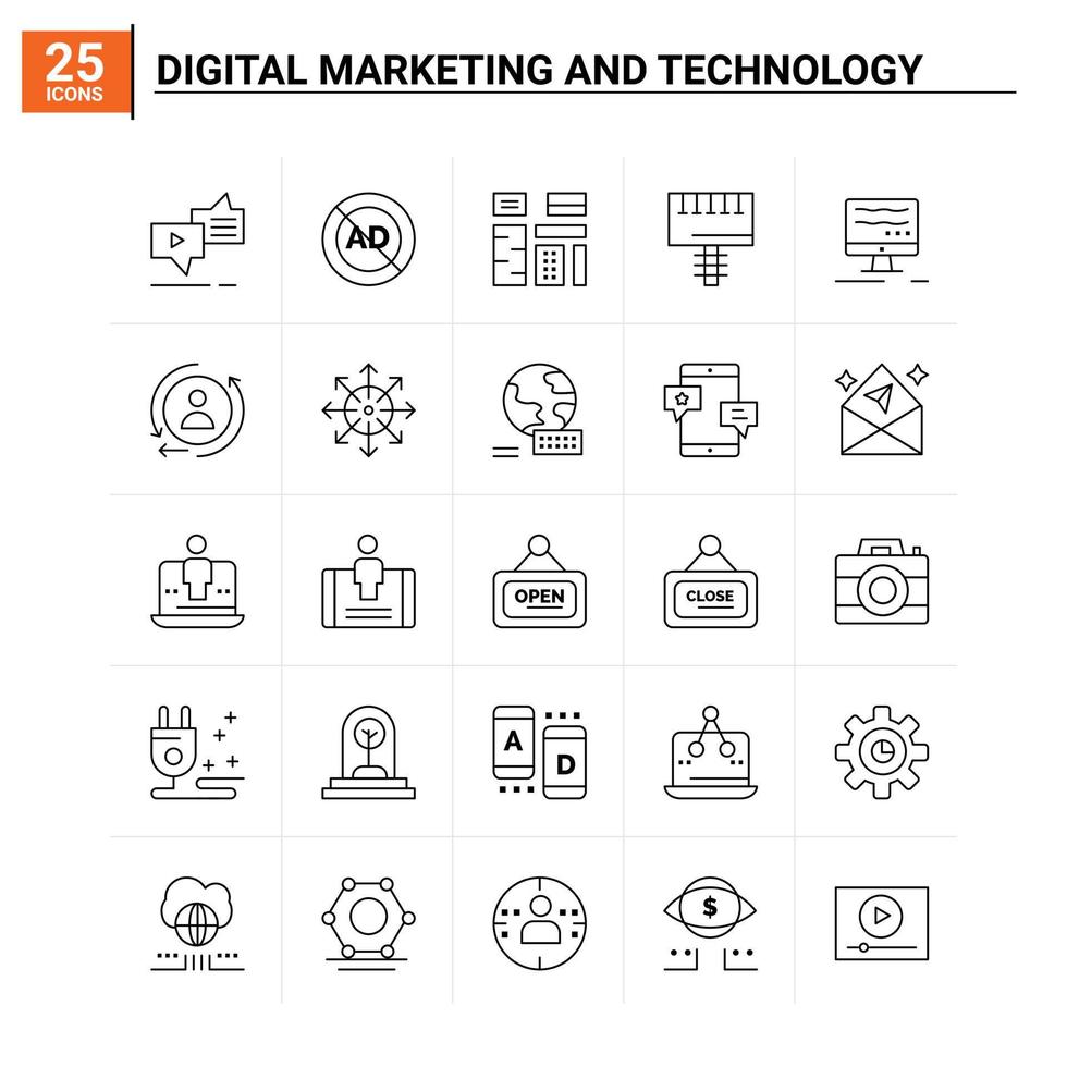 25 digitaal afzet en technologie icoon reeks vector achtergrond