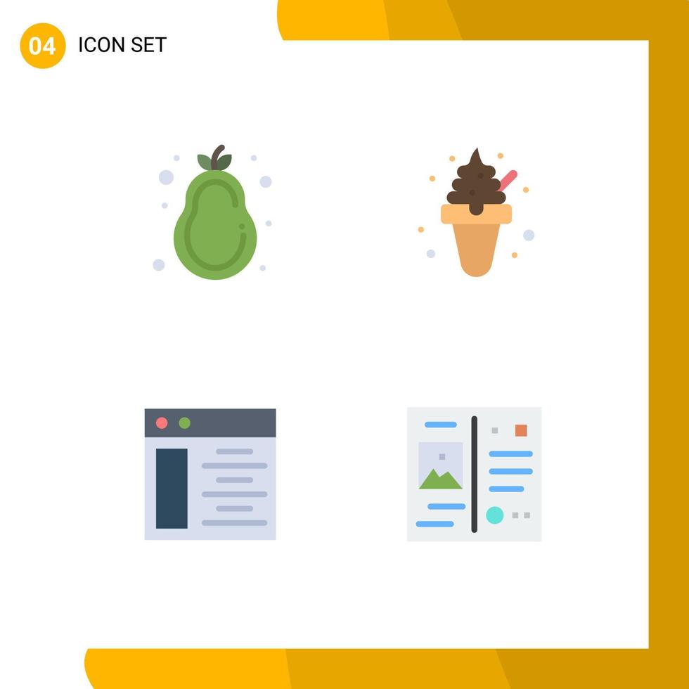4 vlak icoon concept voor websites mobiel en apps fruit web bladzijde Peer ijs room brief bewerkbare vector ontwerp elementen