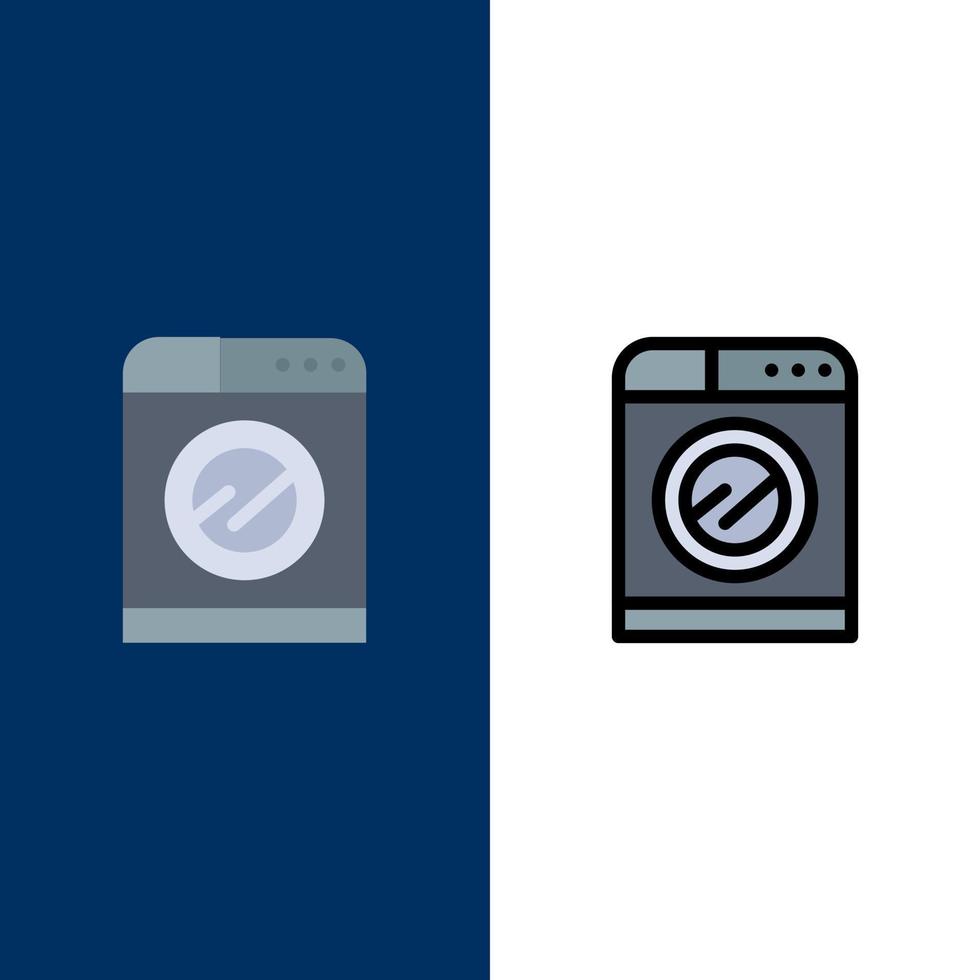 machine technologie het wassen het wassen pictogrammen vlak en lijn gevulde icoon reeks vector blauw achtergrond
