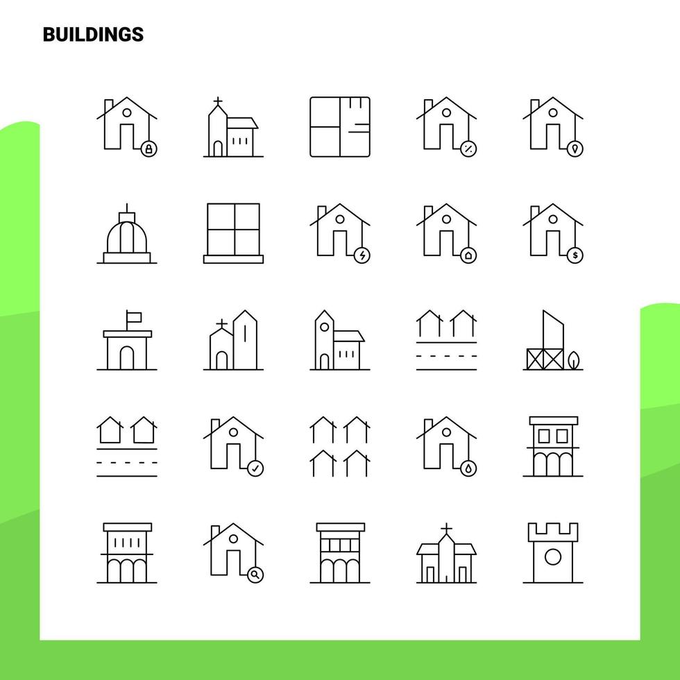 reeks van gebouwen lijn icoon reeks 25 pictogrammen vector minimalisme stijl ontwerp zwart pictogrammen reeks lineair pictogram pak